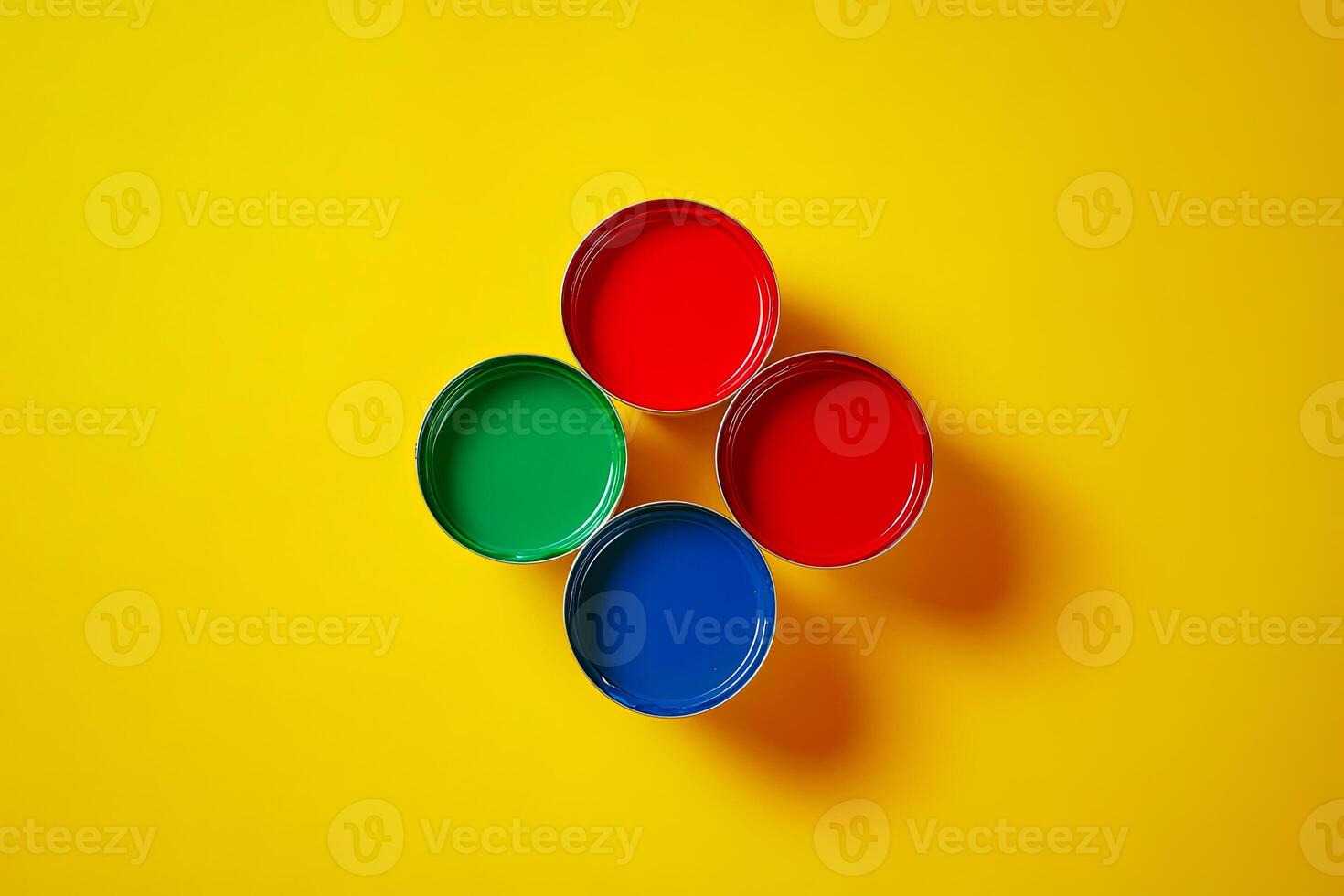 Open Paint Cans with Primary Colors photo