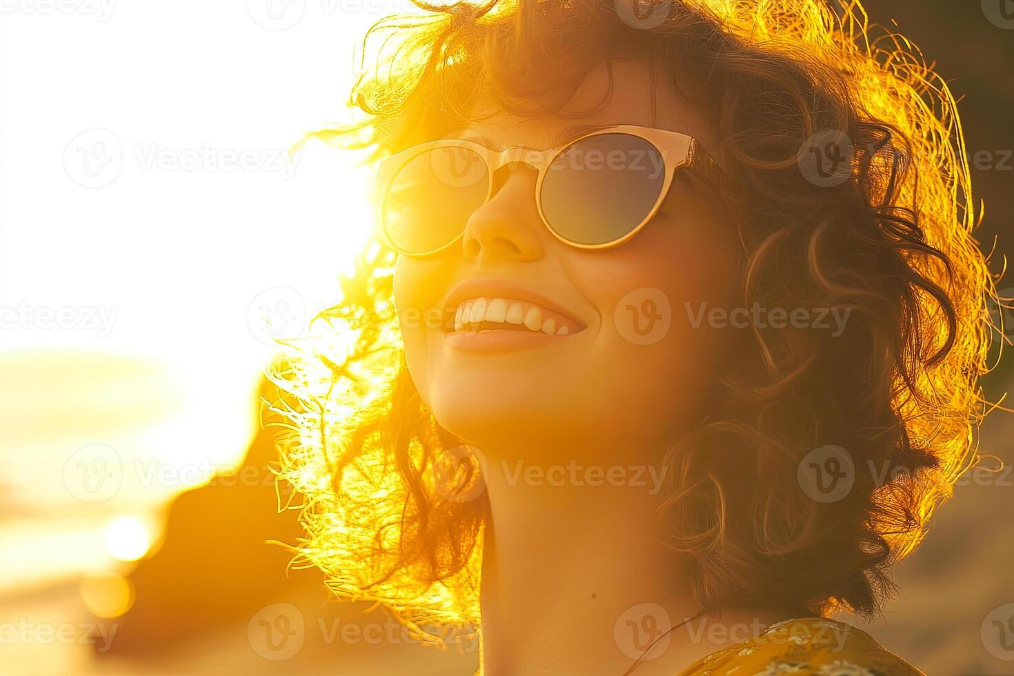 Smiling Woman in Golden Sunset photo