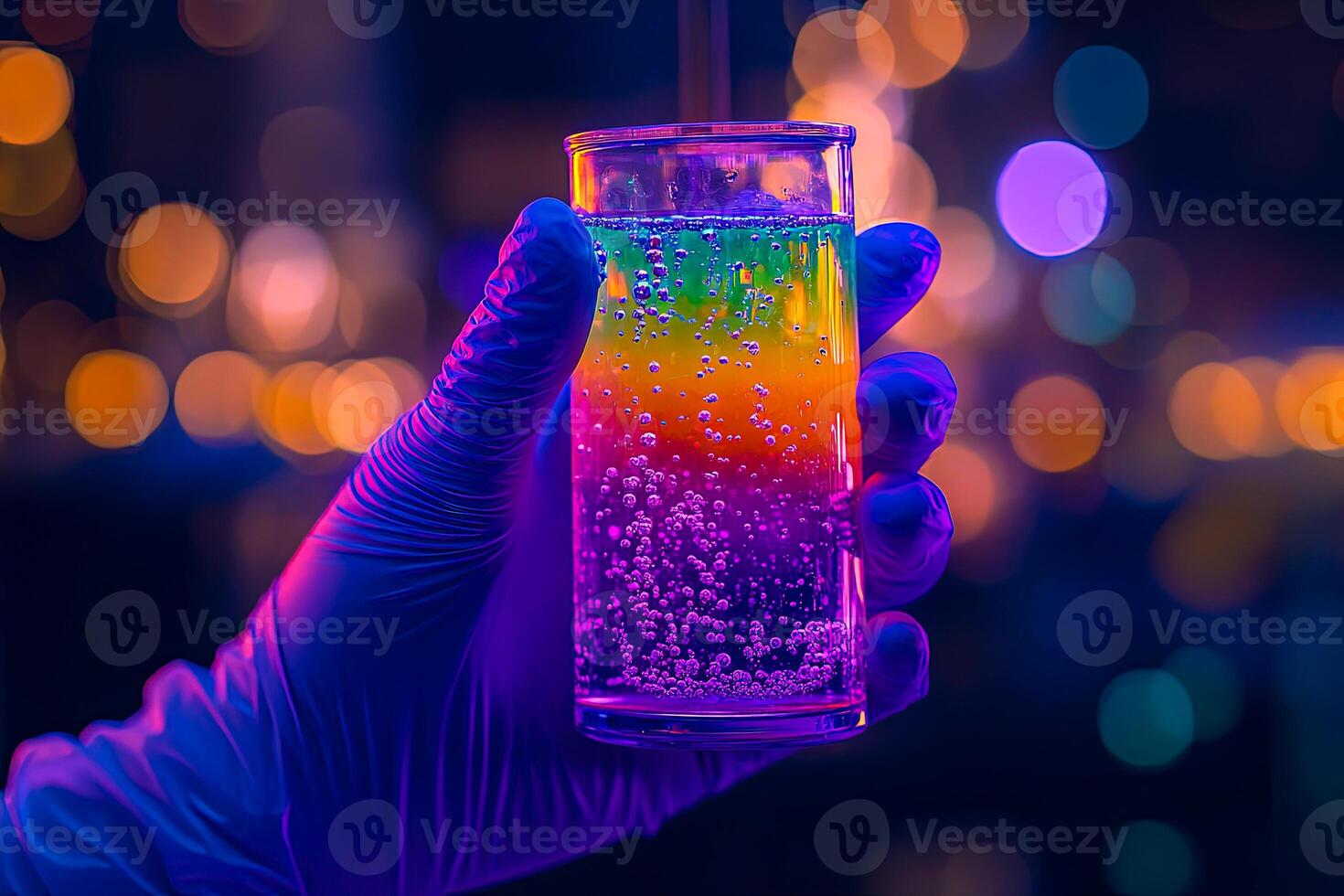 Futuristic Science Experiment with Glowing Liquid photo
