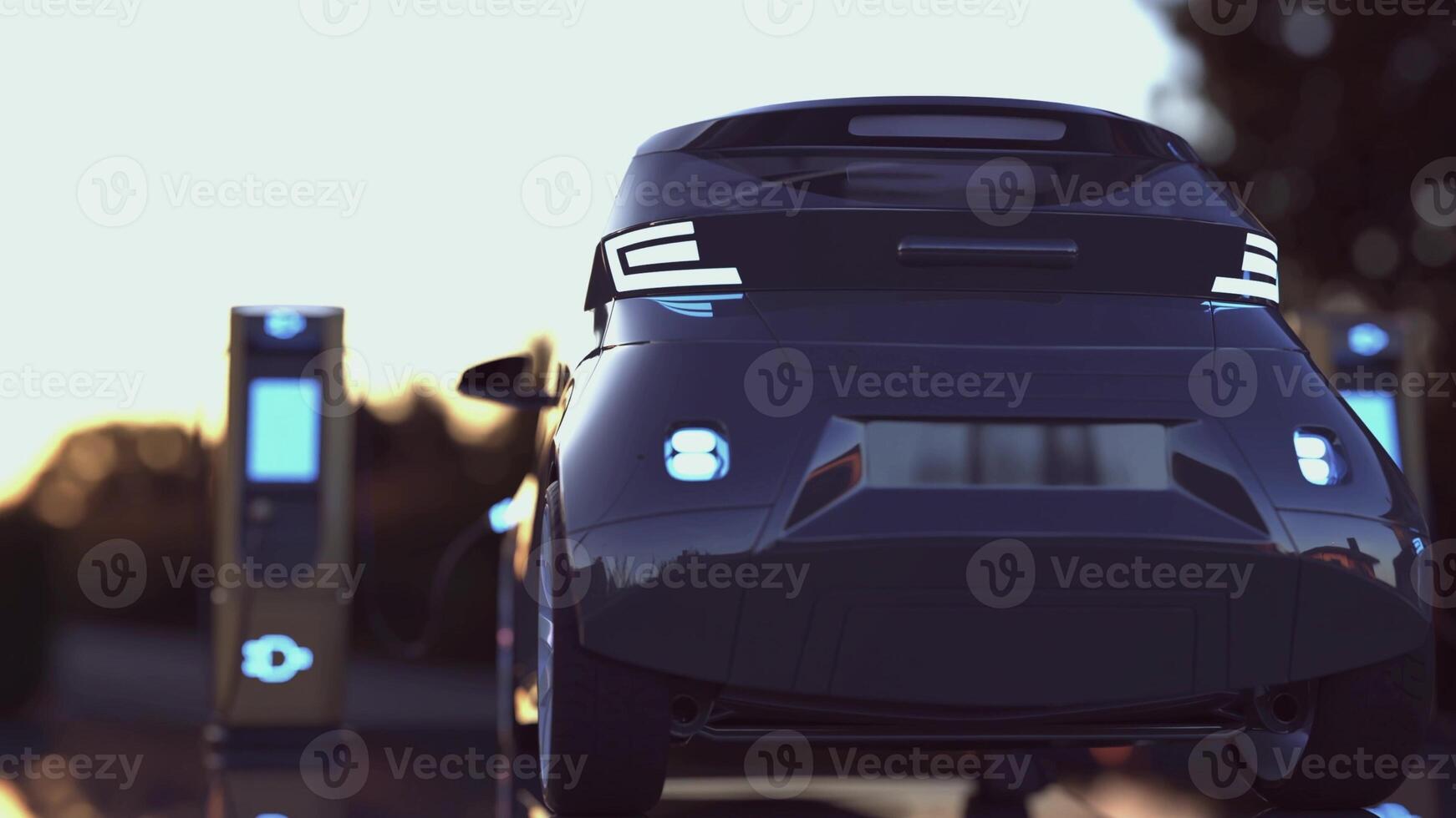 Electric car charging at a station. 3d illustration photo