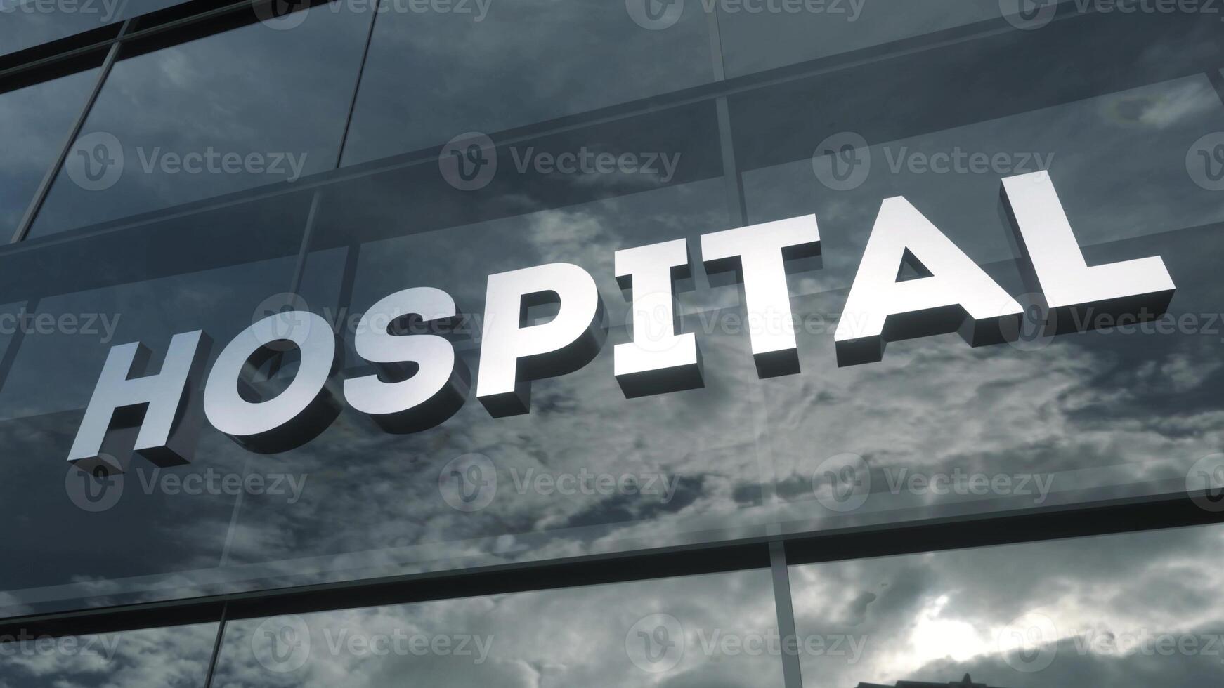 Emergency and hospital on glass skyscraper. Hospital glass building. 3d illustration photo