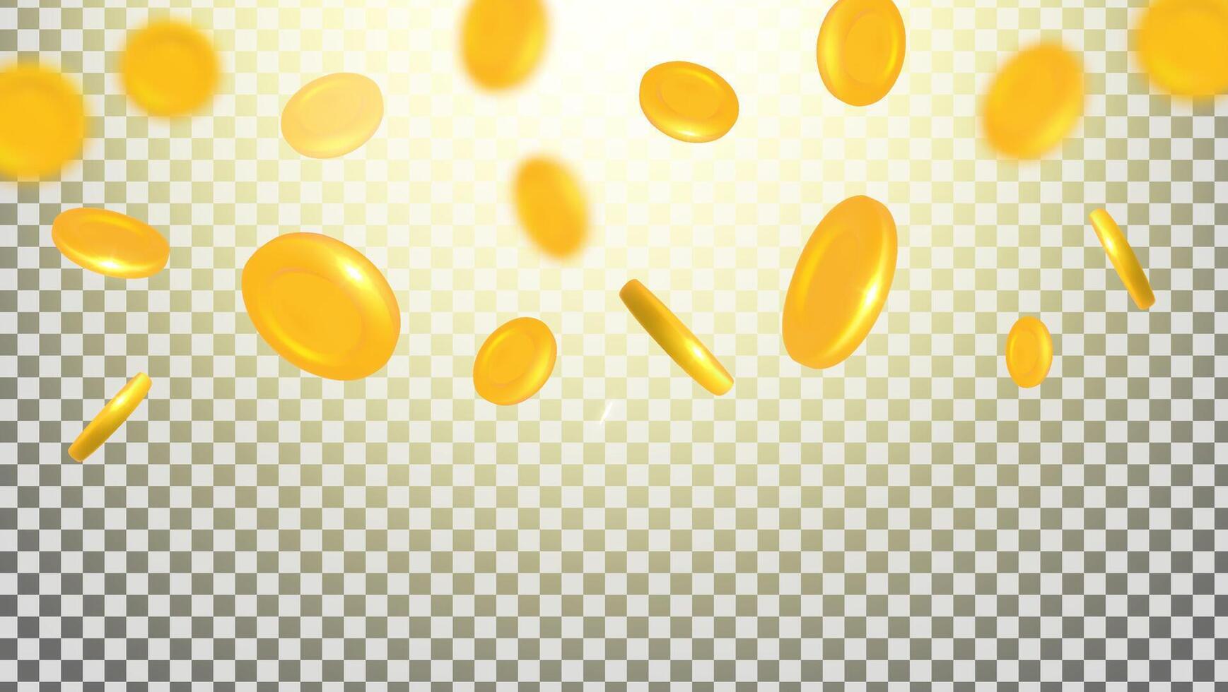 3d gold coin illustration falling from above vector