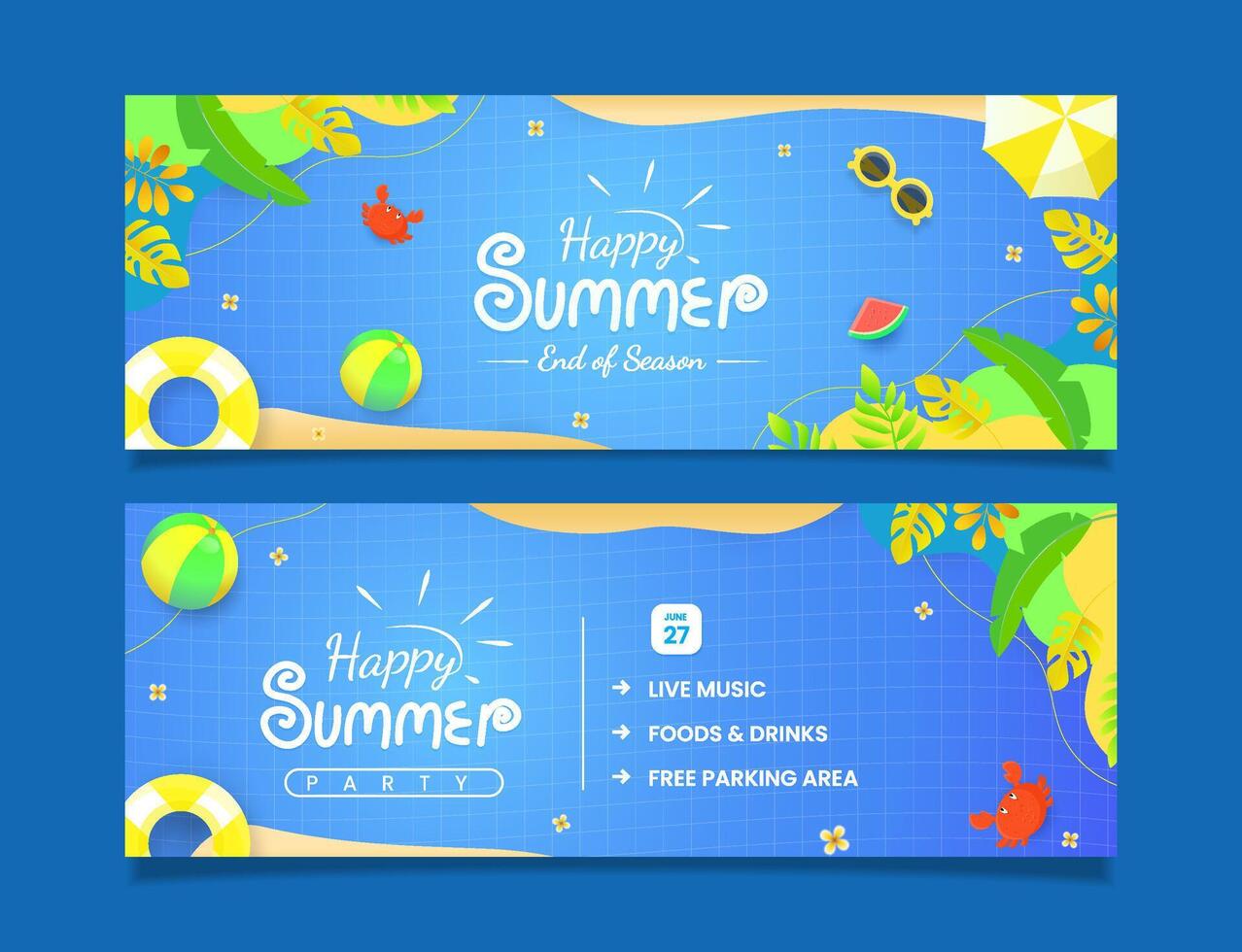 Happy summer end of season background banner designs. Suitable for Horizontal posters, greeting cards, and website headers. vector