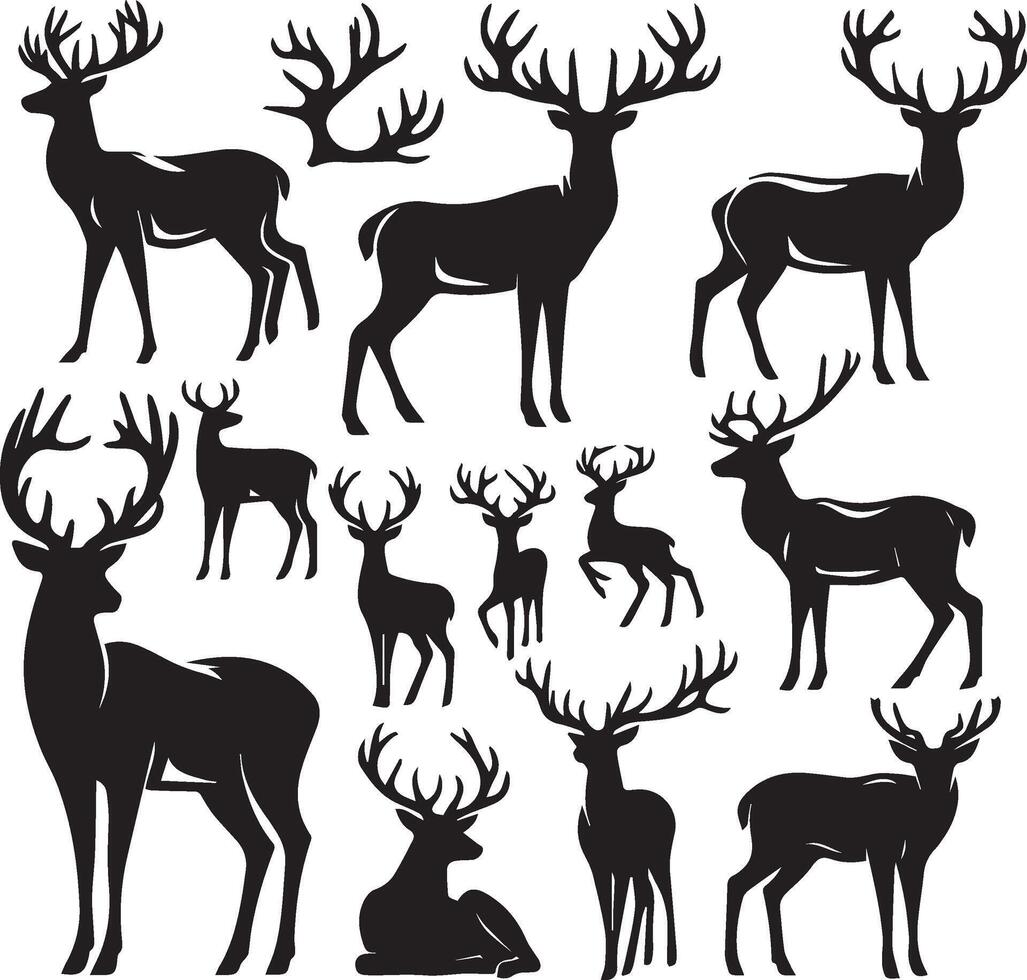 Collection Of Deer Silhouettes vector