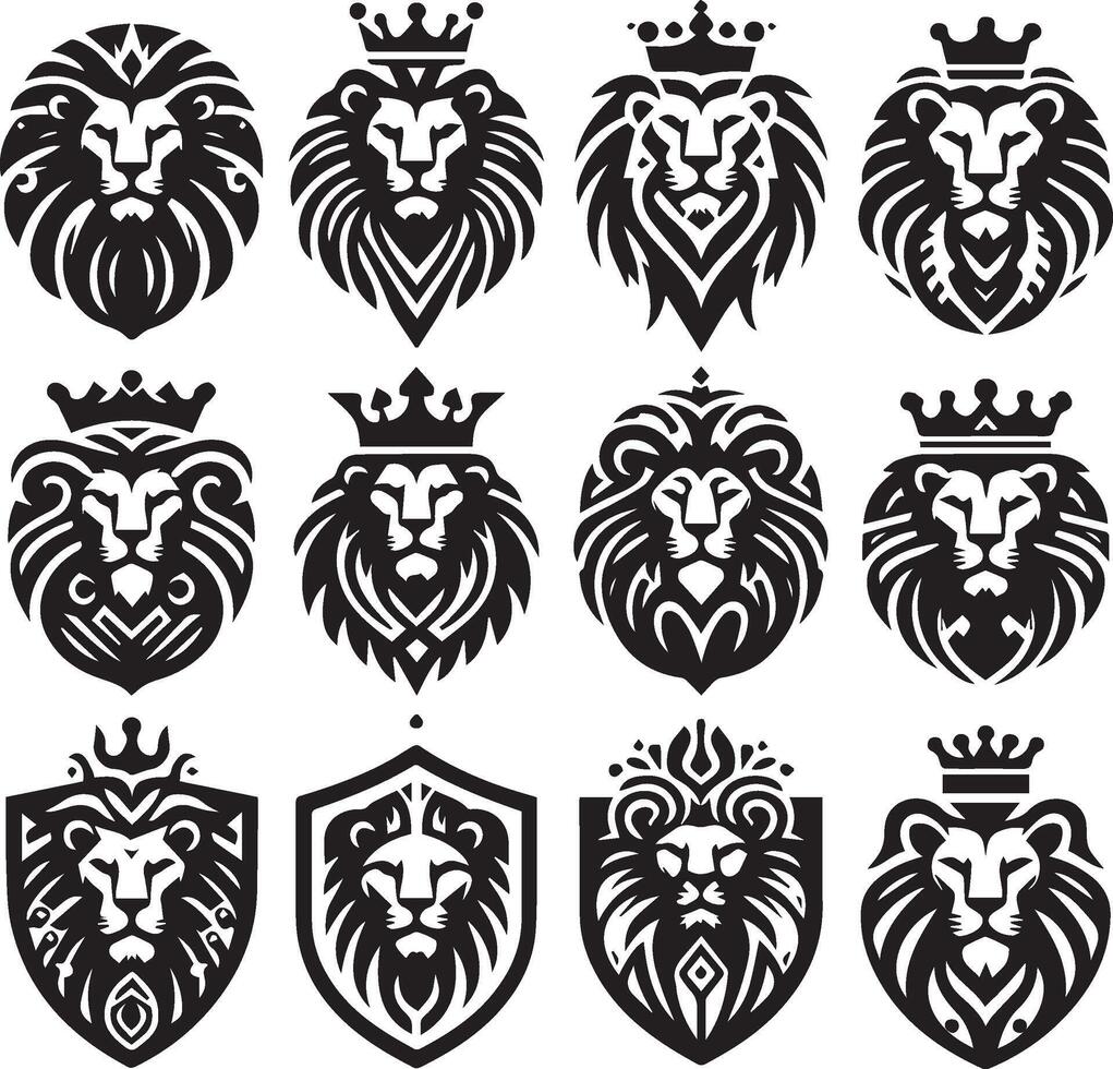 Lion Crown Logo Set vector