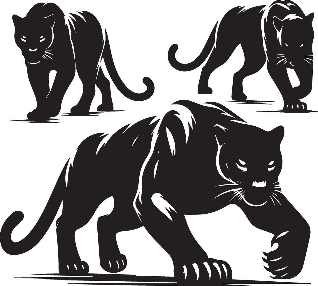 Three Black Panther Silhouettes vector