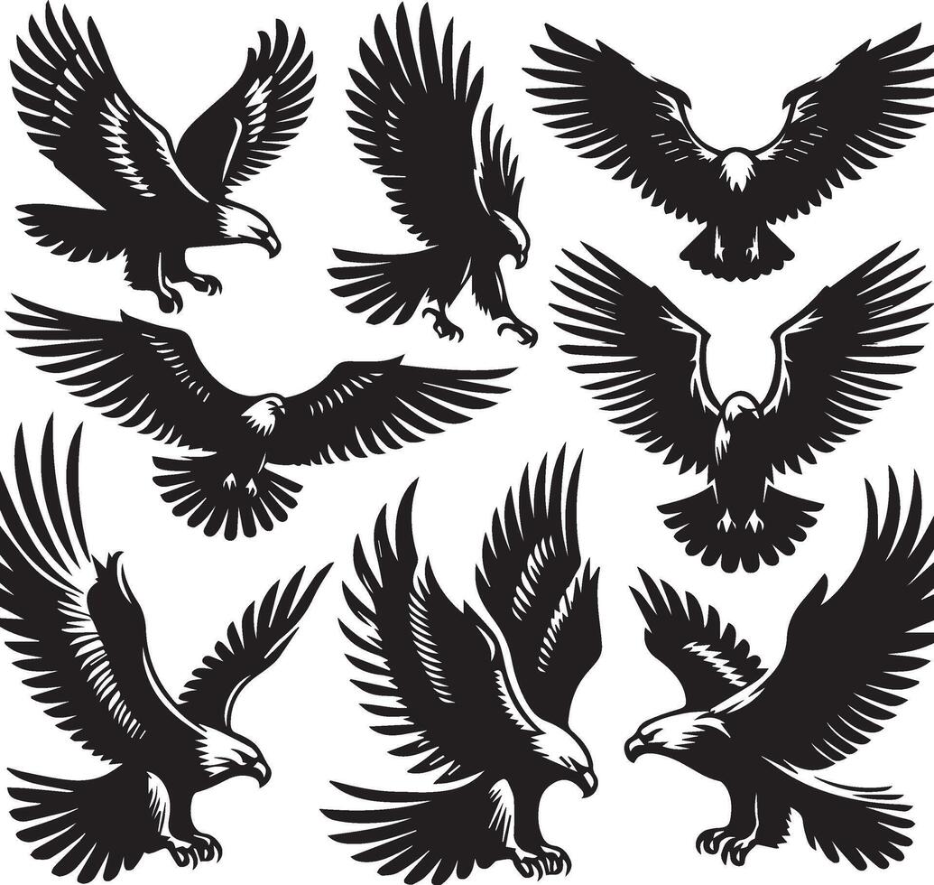 Eagle silhouettes set vector