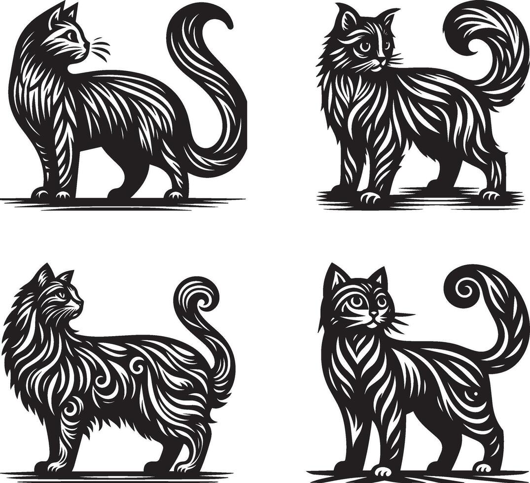 Four stylized cats vector