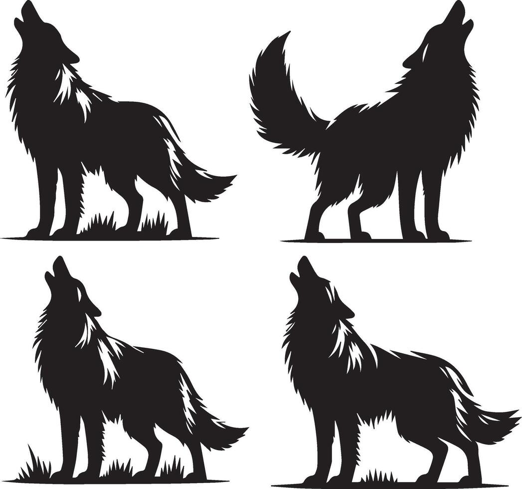 Howling Wolf Silhouettes Set vector