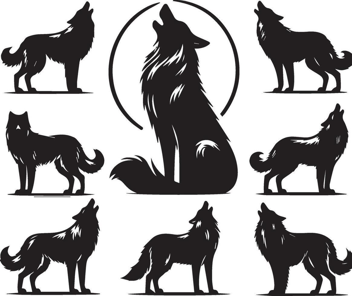 Howling Wolves Silhouettes vector