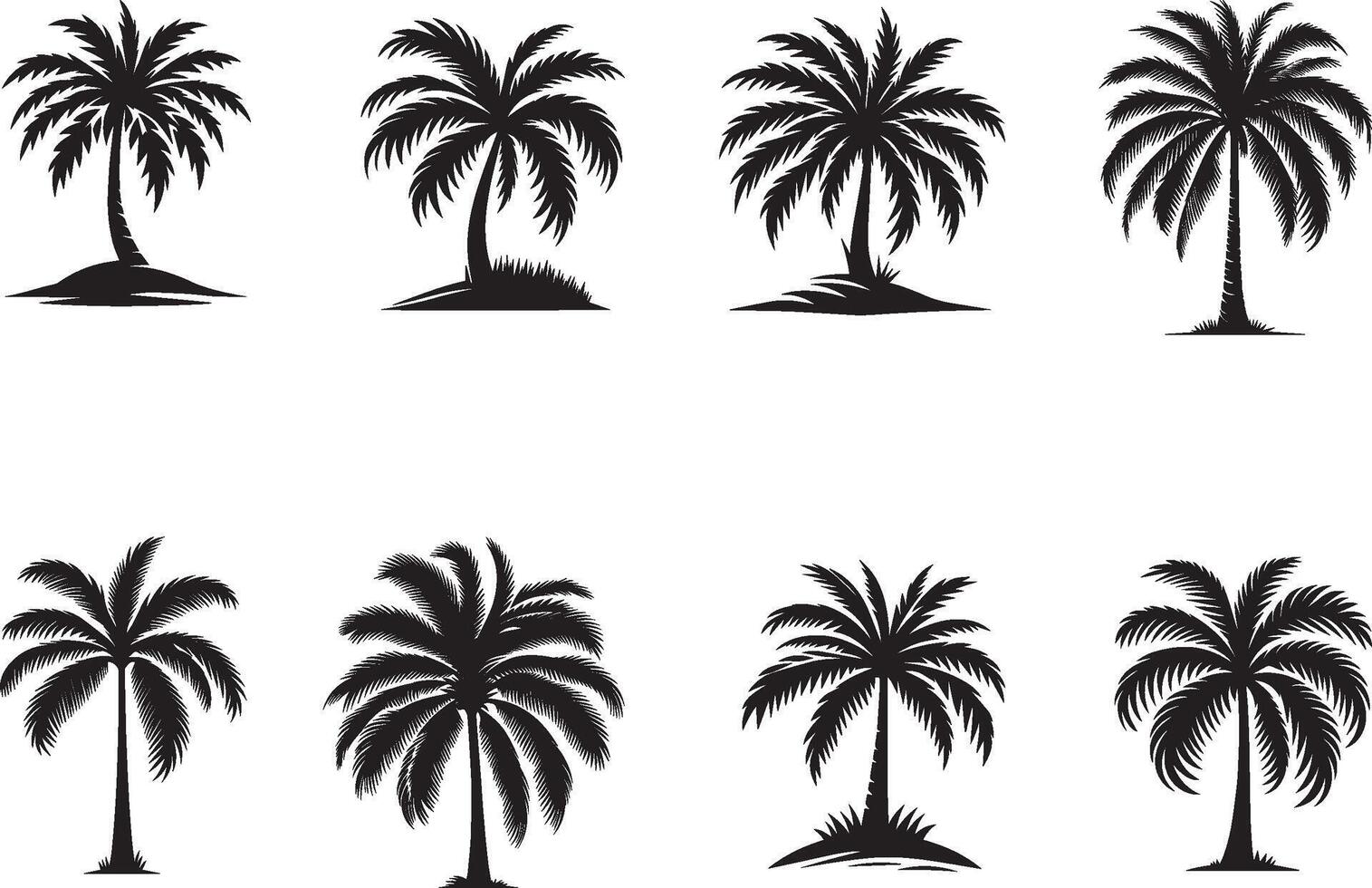 Collection of palm tree silhouette vector