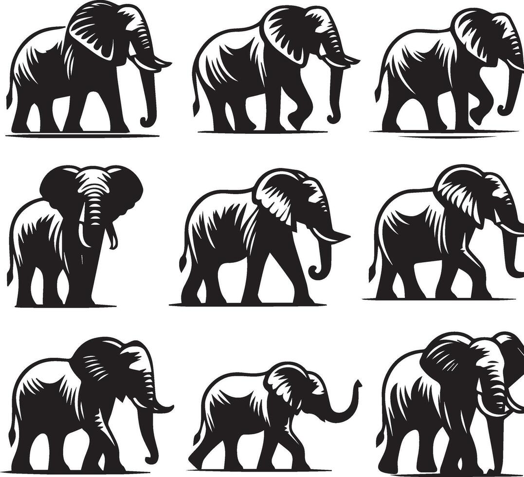 Set Of Elephant Silhouettes vector