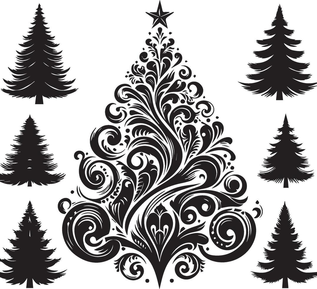 silhouette of tree set vector
