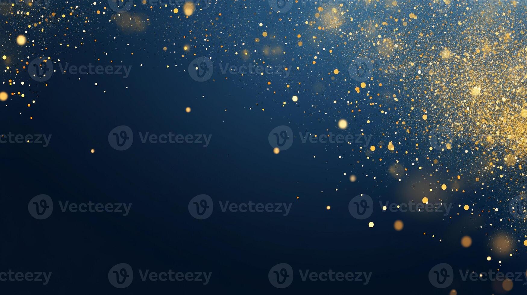 Celestial shimmer, an elegant dance of golden dust on deep blue backdrop photo
