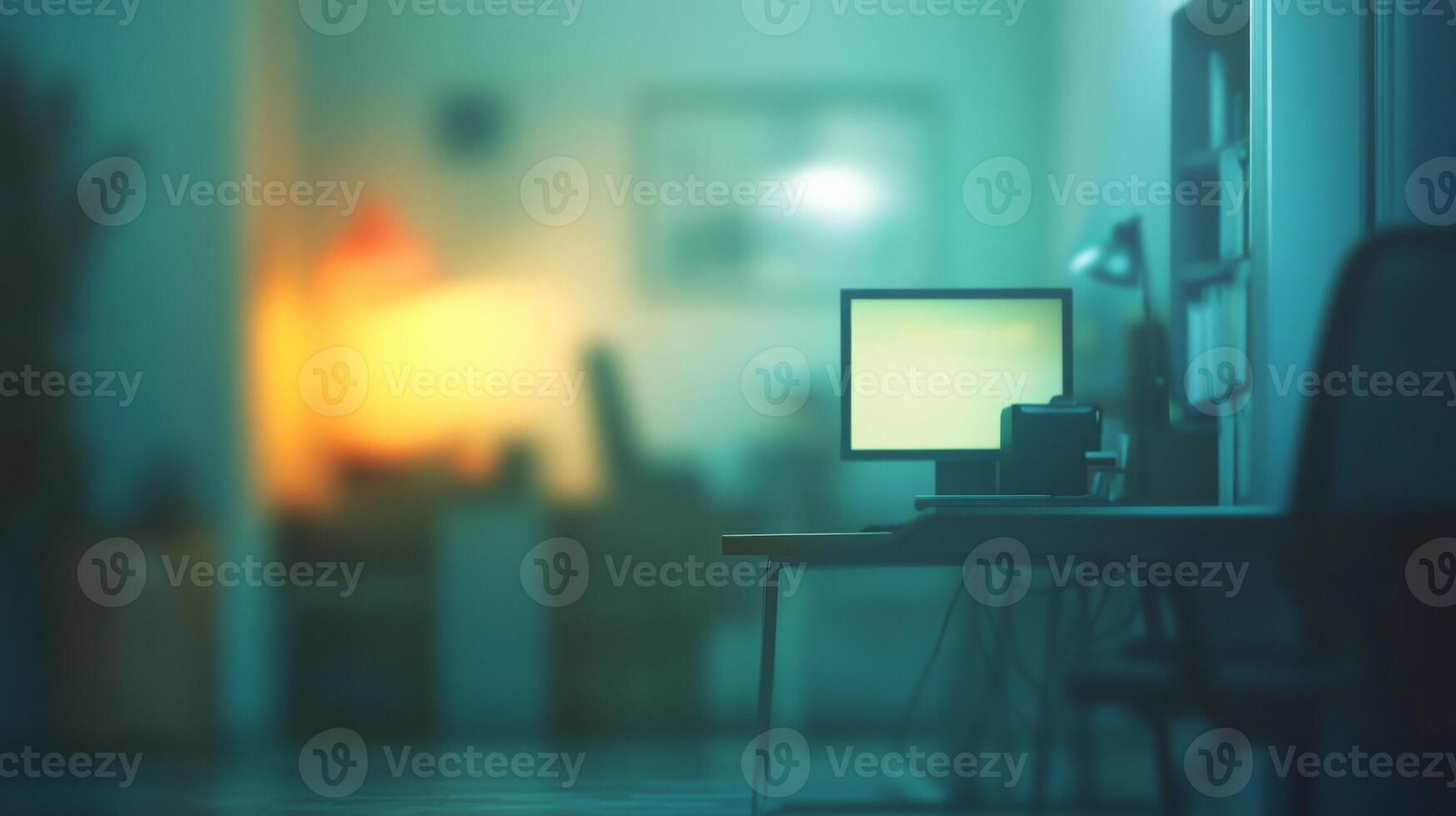 Ethereal office ambience evokes calm focus and technological sophistication photo