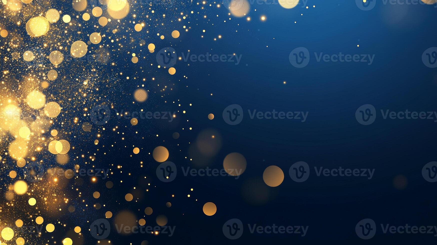 Elegant dark blue background with shimmering gold particle effects photo