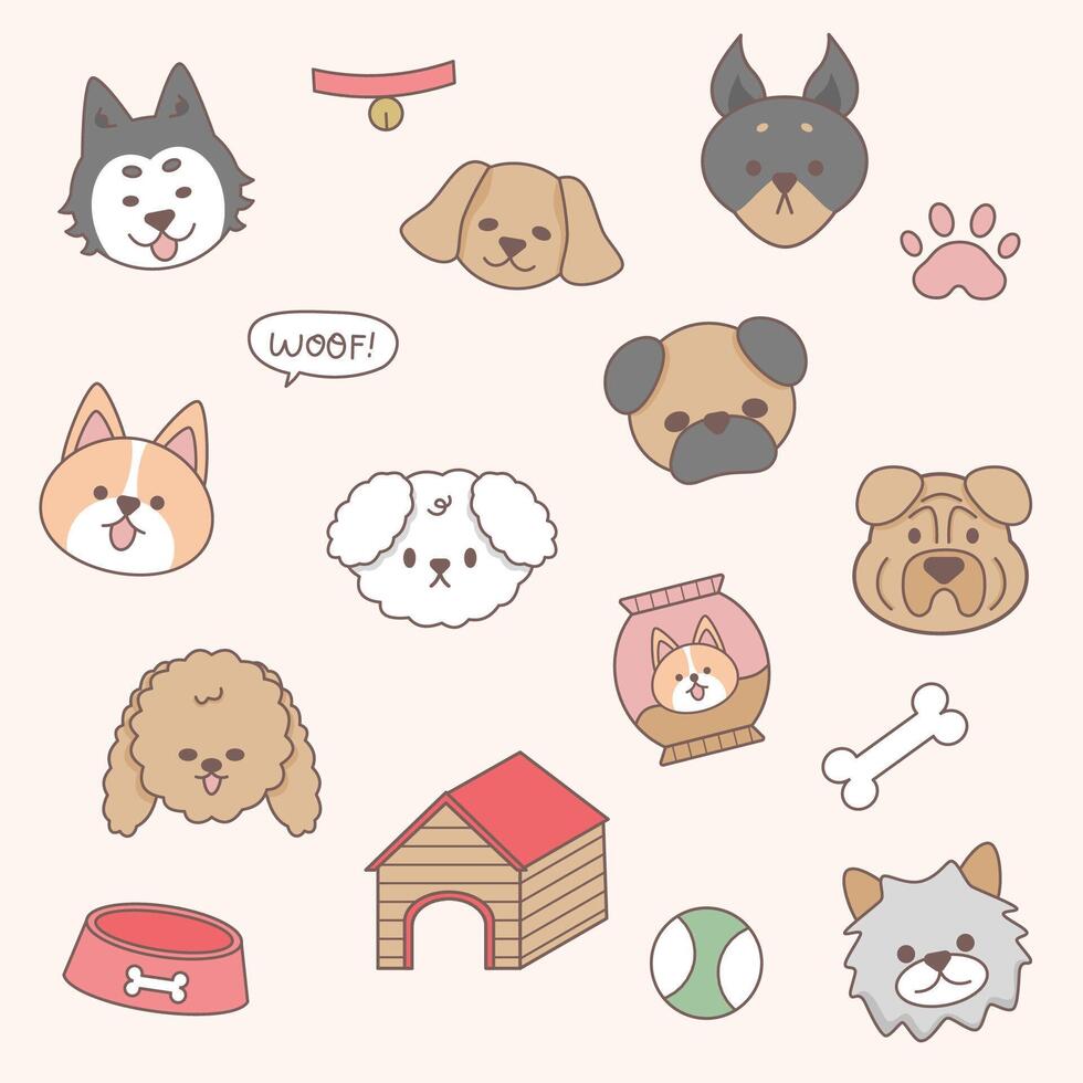 Set of cute dog head icon vector