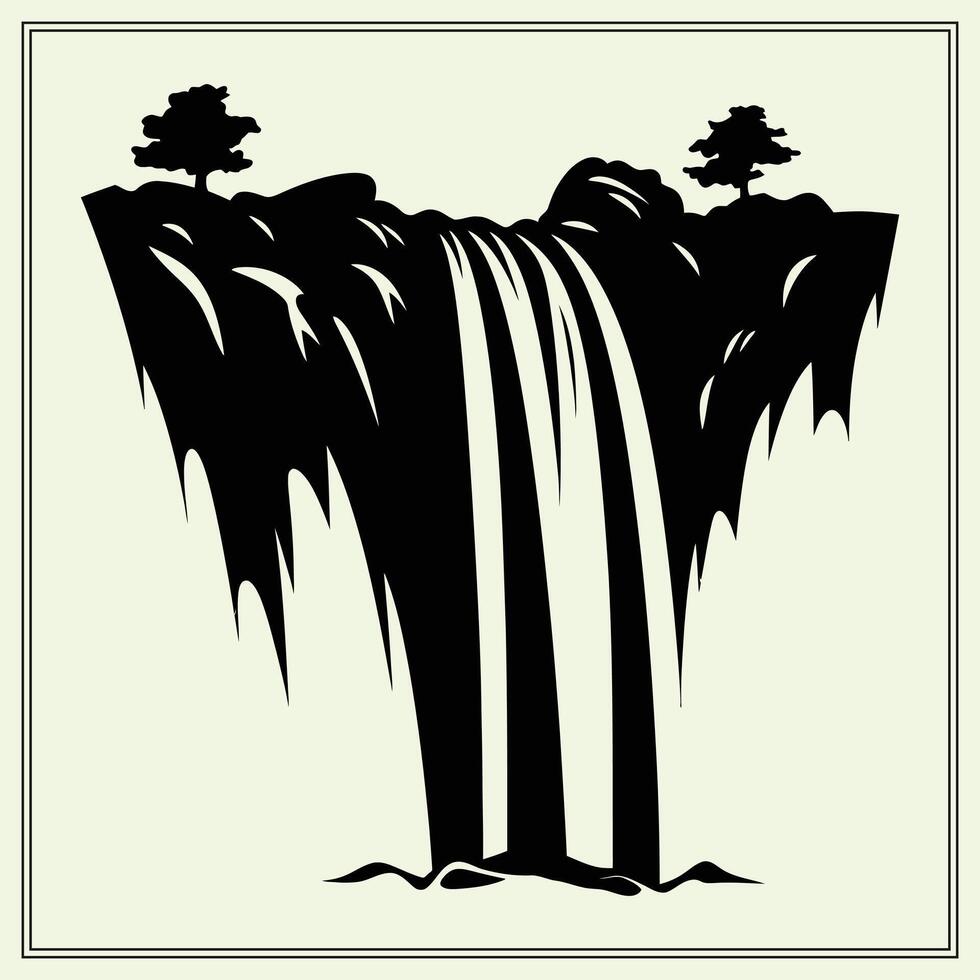 Silhouette of a Waterfall, River Flow vector