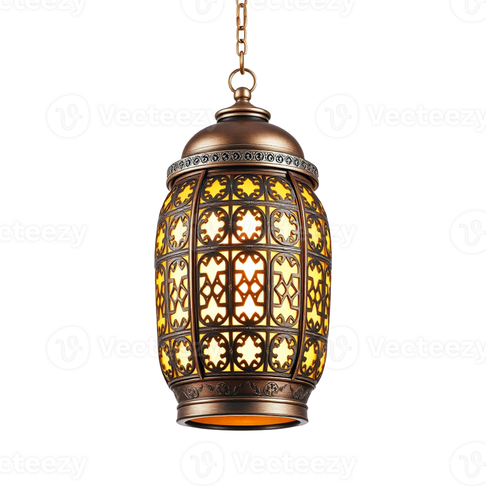 Realistic Islamic Lantern with Gold and Silver Glow Transparent Background png