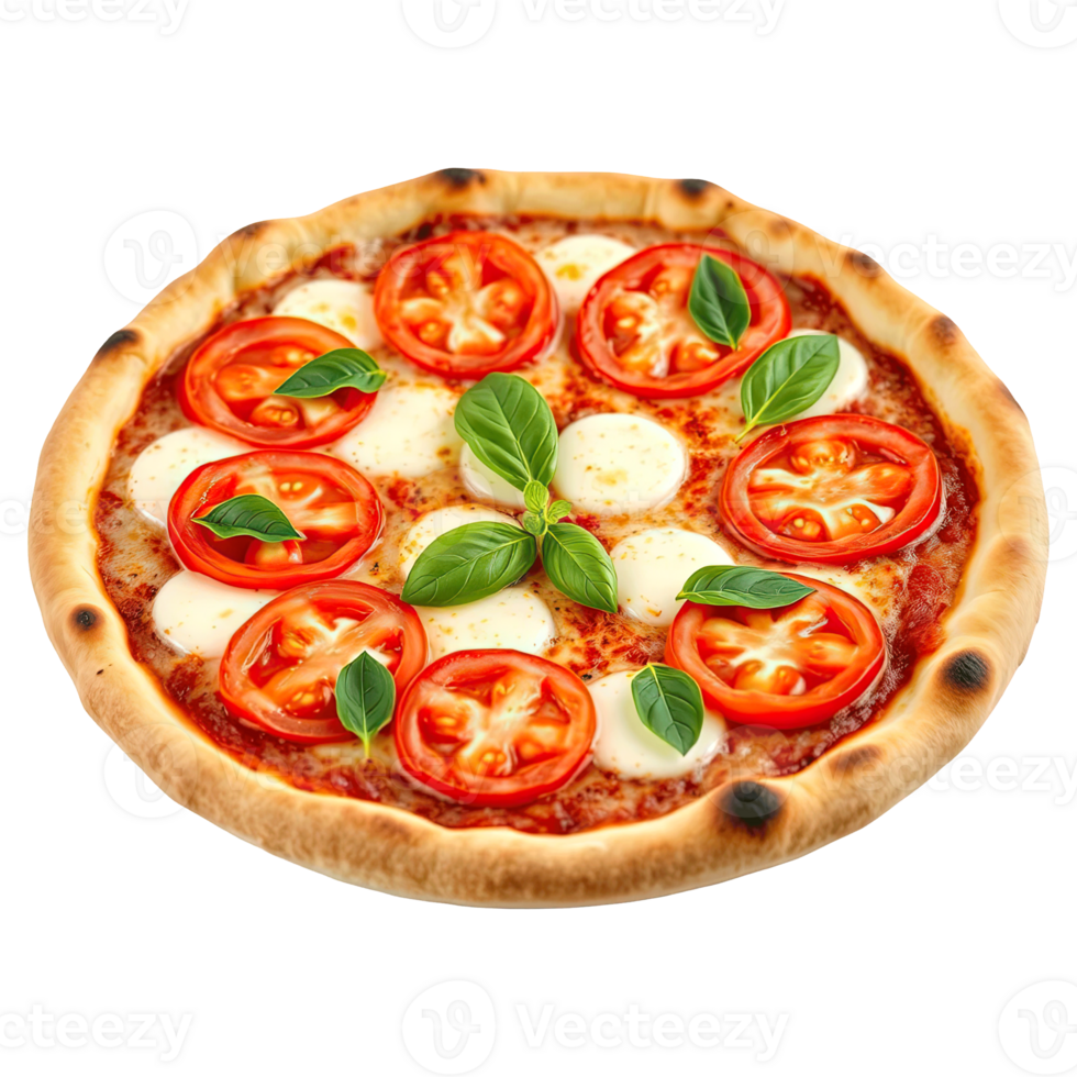 High-Resolution Pizza Image for Menu and Branding Transparent Background with tomatoes and mozzarella cheese png