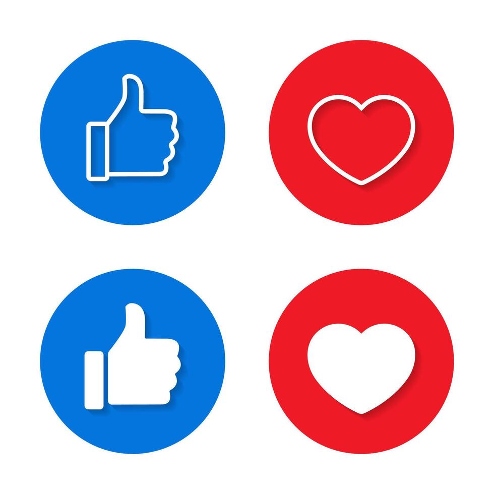 Like and love icon with shadow. Thumb up and heart sign symbol vector