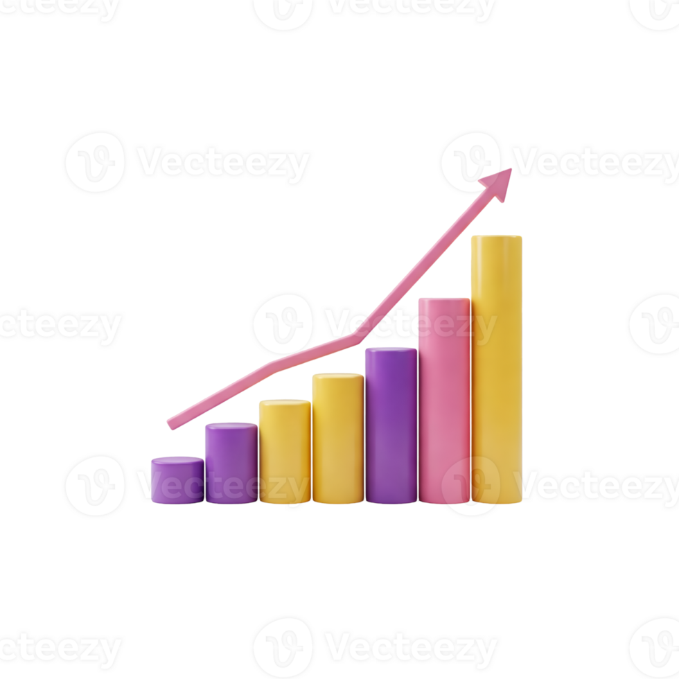 3d cylindrical business graph with arrow isolated on transparent background png