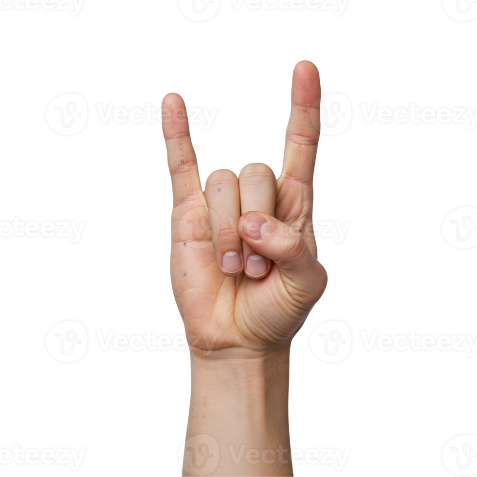 hand showing the rock and roll horns up sign with fingers on a transparent background png