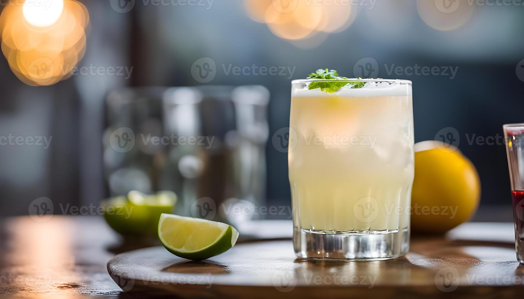Homemade Boozy Pisco Sour Cocktail with Bitters photo