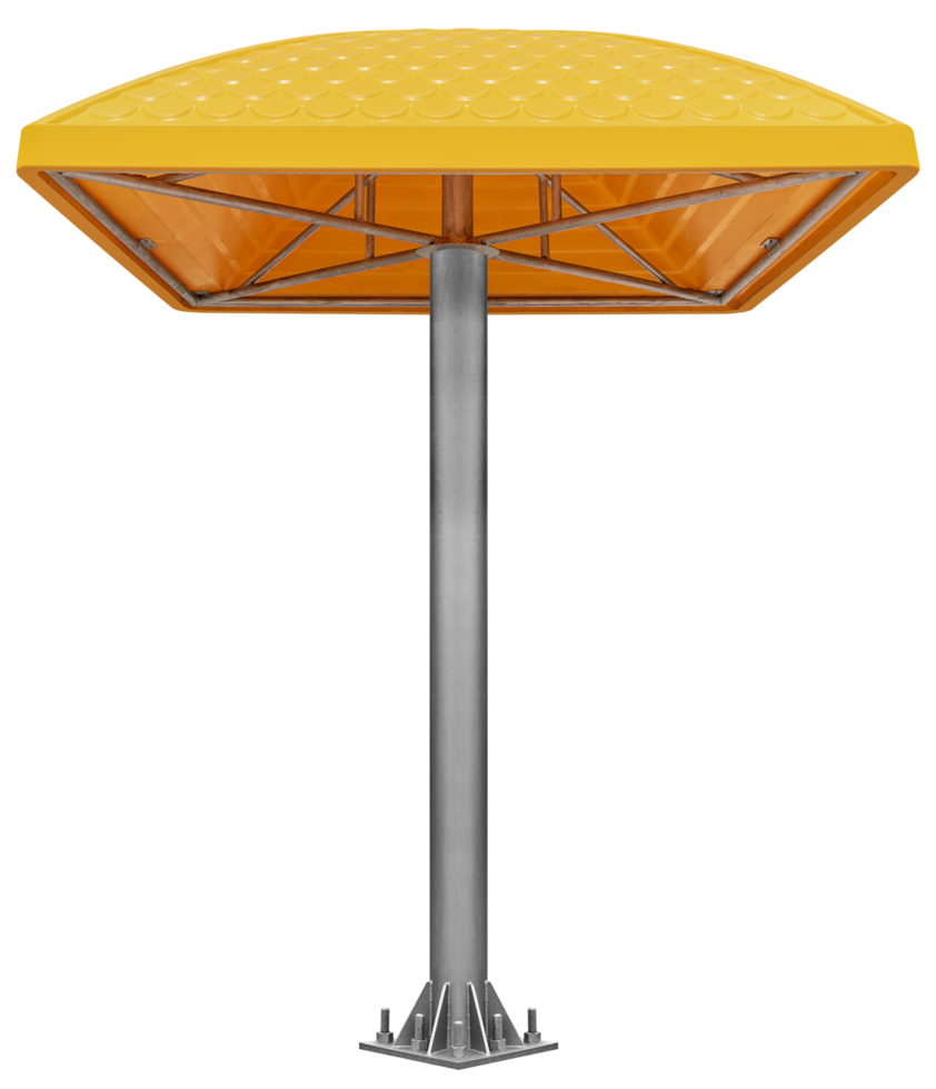Yellow plastic roof on gray shiny pole png