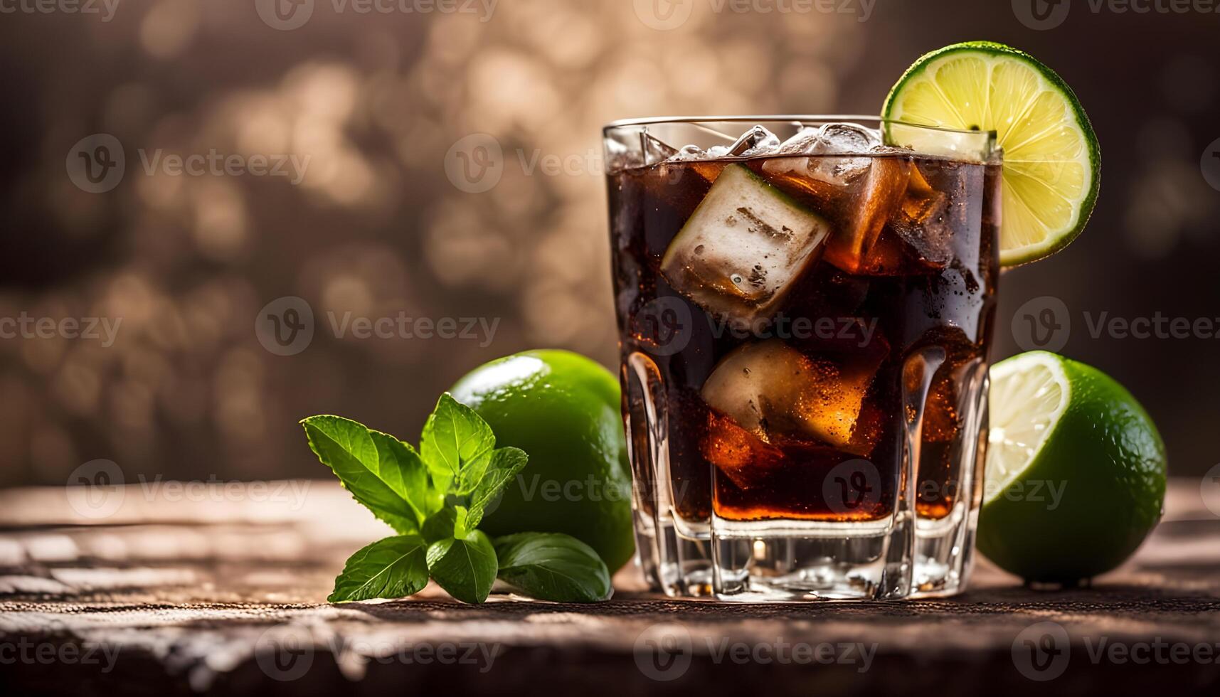 Rum and Cola Cuba Libre with Lime and Ice photo