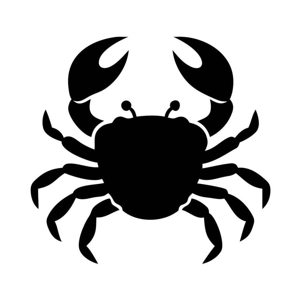 A bold, solid black silhouette of a crab against a pure white background. vector