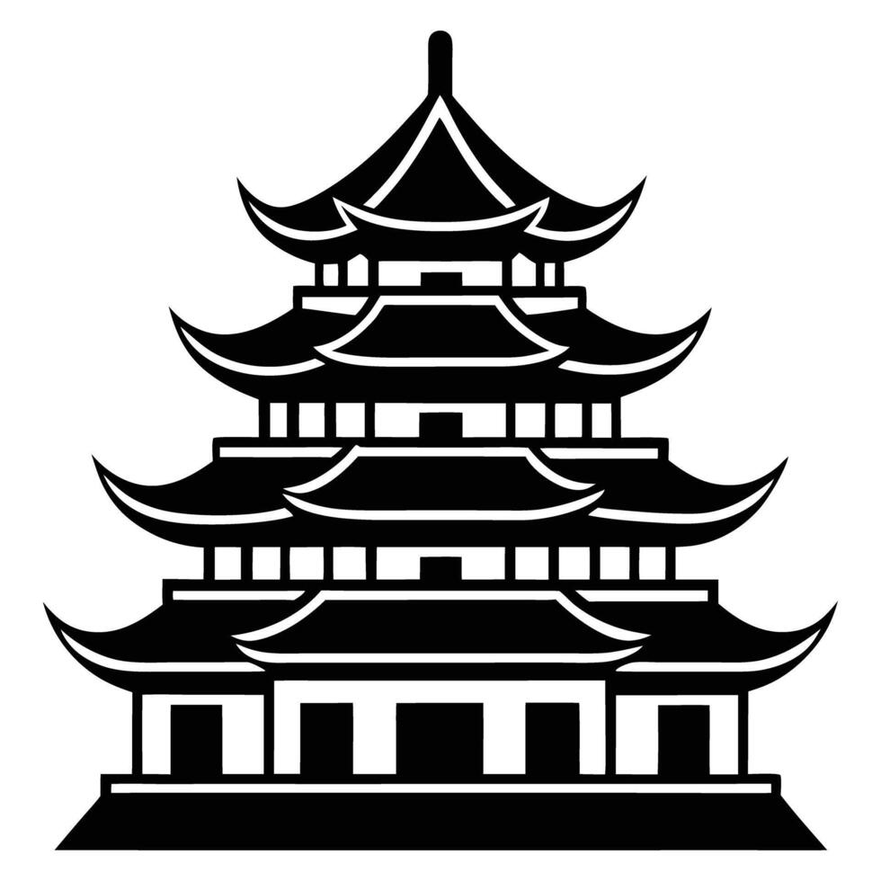 Elegant Black and White Silhouette of a Traditional Chinese Pagoda vector