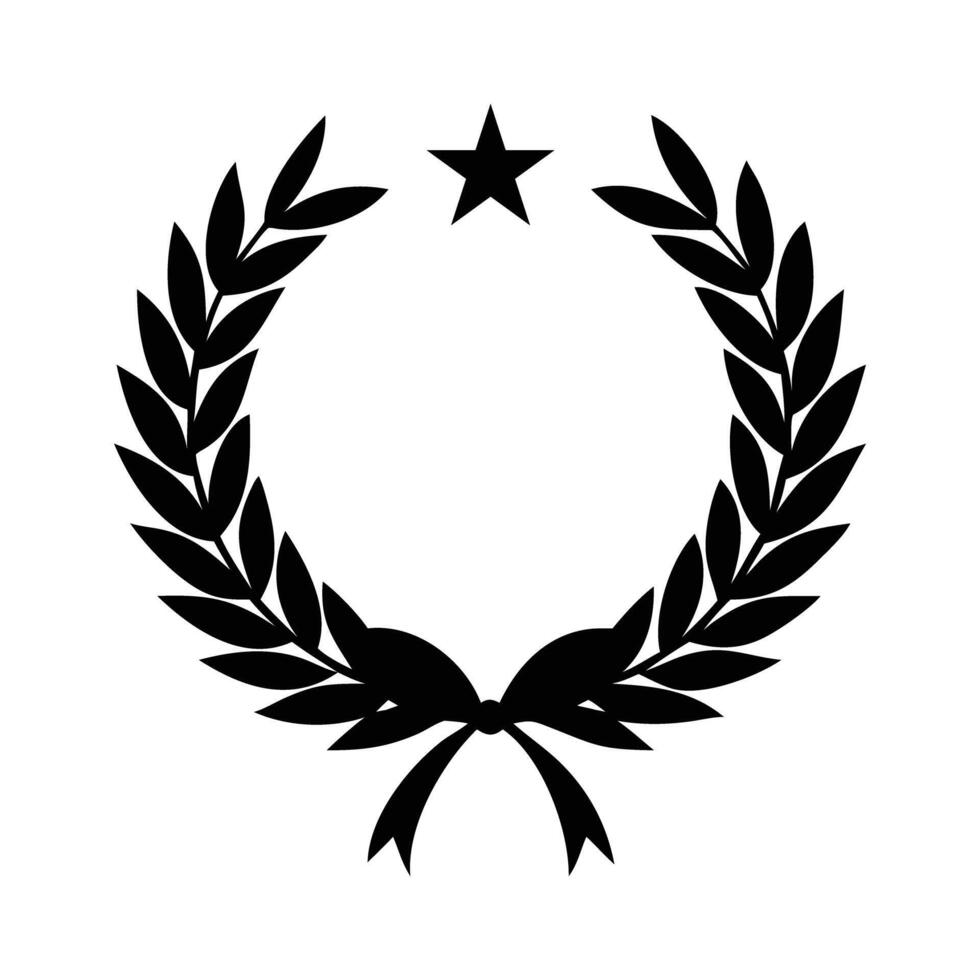 Simple Black Laurel Wreath with Star, Perfect for Awards and Recognition vector