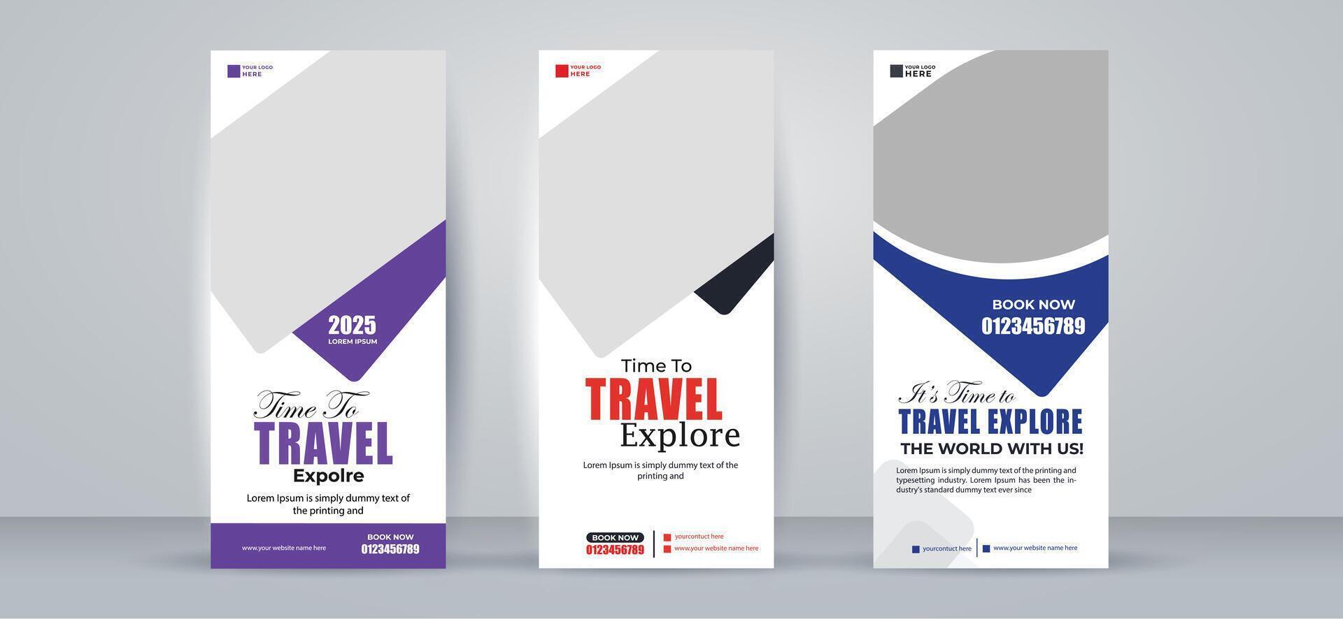 Summer travel vacation roll up templates vector
