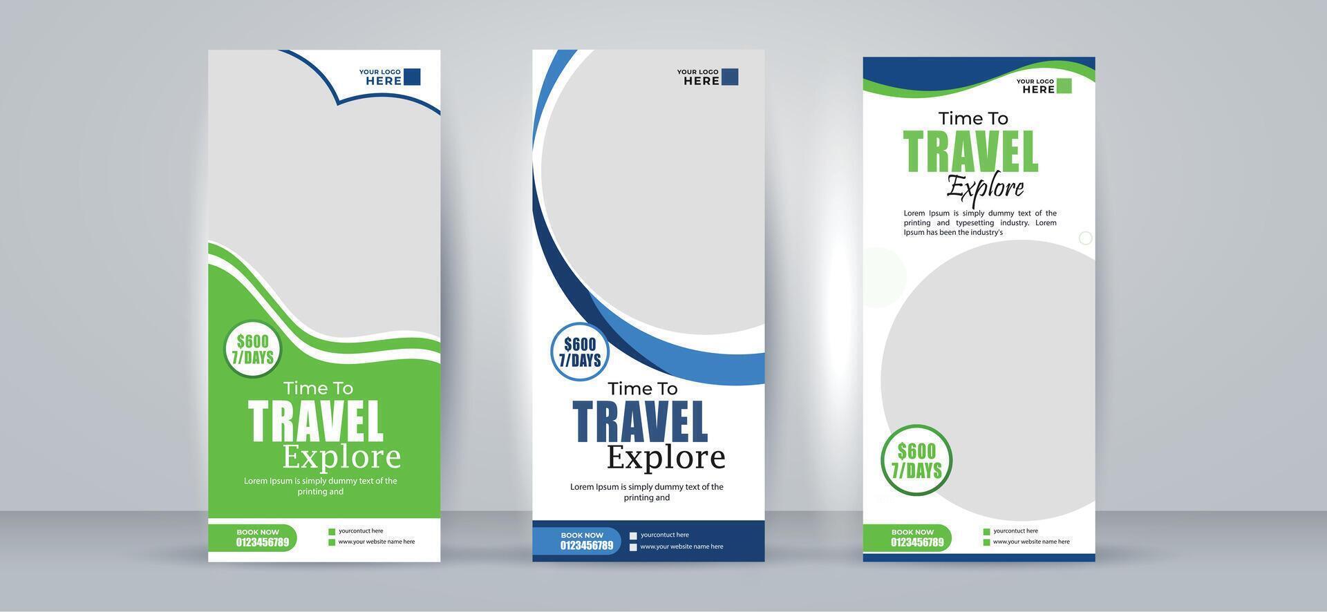 Creative Corporate Travel roll up banner Design vector