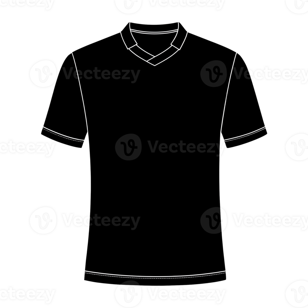 Black VNeck TShirt Template Design Mockup Illustration Graphic Resource white lines style png