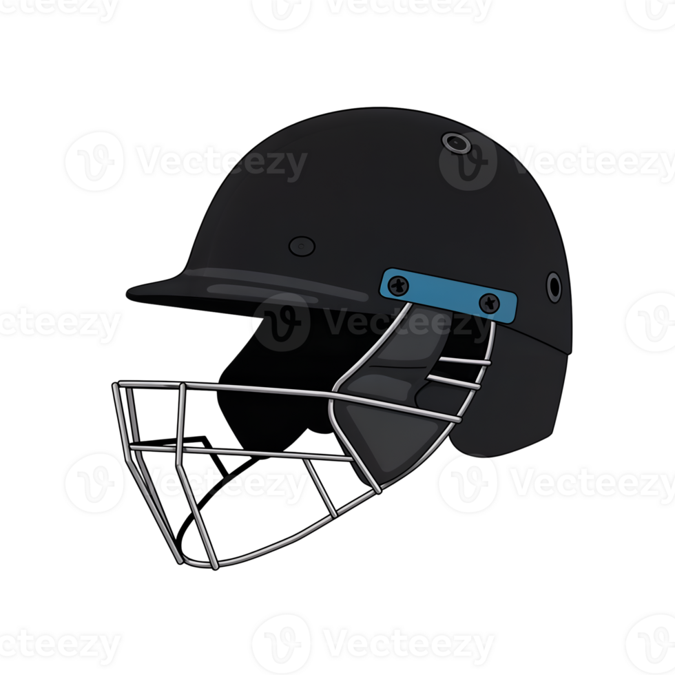Protective Black Cricket Helmet with Metal Face Guard Gear Game Mask Match Sport Image Sports Safety png