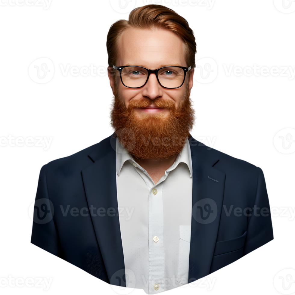 Portrait of Happy Redhead Businessman Wearing Glasses Smiling Suit Male Face Beard Image Black Adult png