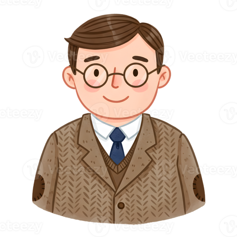 Friendly Cartoon Man Wearing Brown Sweater Glasses kind male icon cute happy image style avatar png