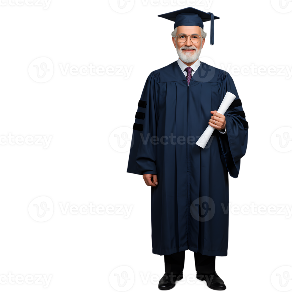 Happy Senior Graduate Holding Diploma Academic Achievement Man Cap Male Aged Gown Formal Degree png