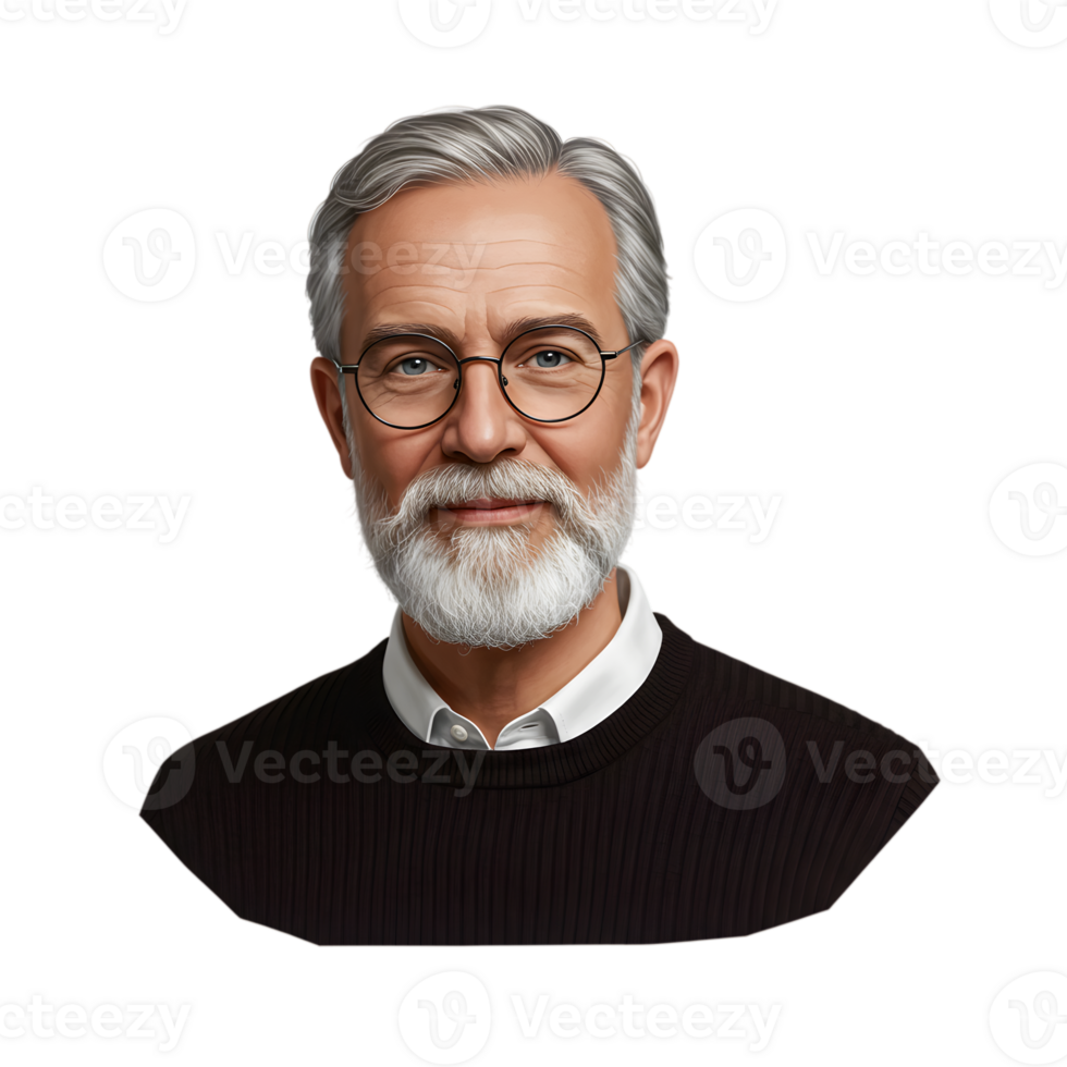 Portrait of a Smiling Senior Man with Glasses Wearing a Black Sweater Hair Grey Face Male Aged White png