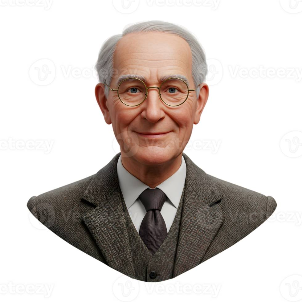 Portrait of a Friendly Elderly Gentleman Wearing Glasses and a Suit 3d art gray hair face happy png