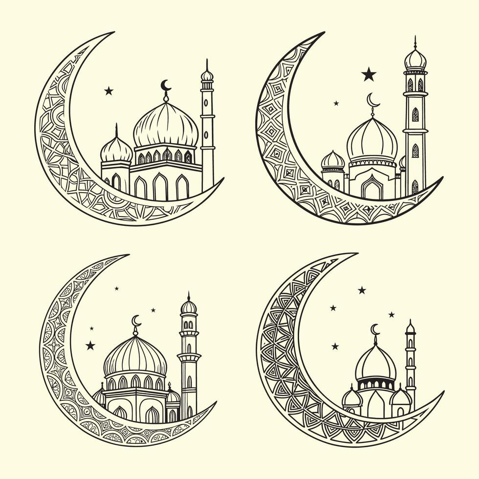 Ramadan Golden Crescent Moon with Geometric Patterns vector