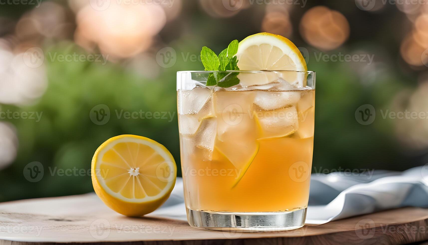 Long island cocktail that is tea ,rum and lemon summer refreshment photo