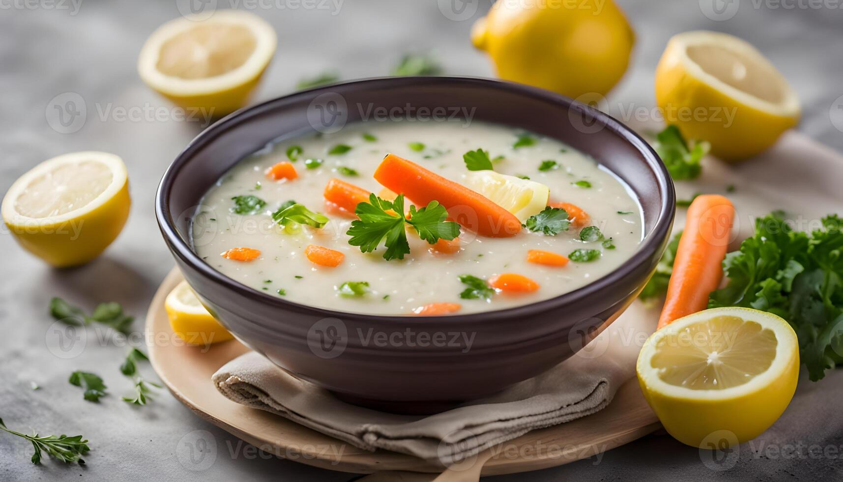 Homemade Healthy Lemon Rice Soup with Carrots and Celery photo
