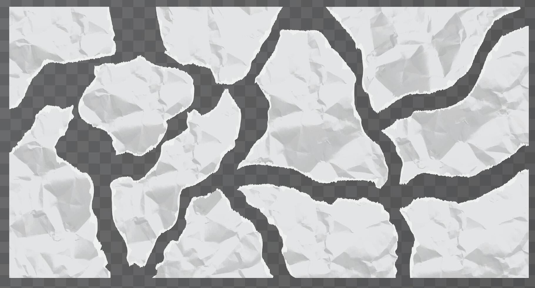 Collection of paper pieces with wrinkles and torn edges. Realistic torn or ripped paper. Torn notebook page or scrap note with damaged border. vector