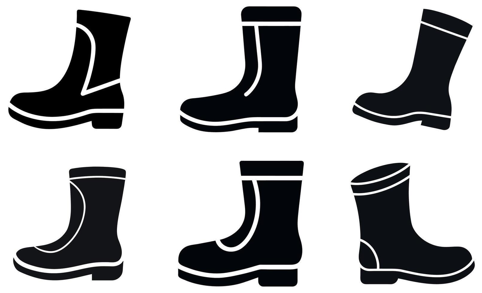 features six silhouettes of various work boots and wellies. vector