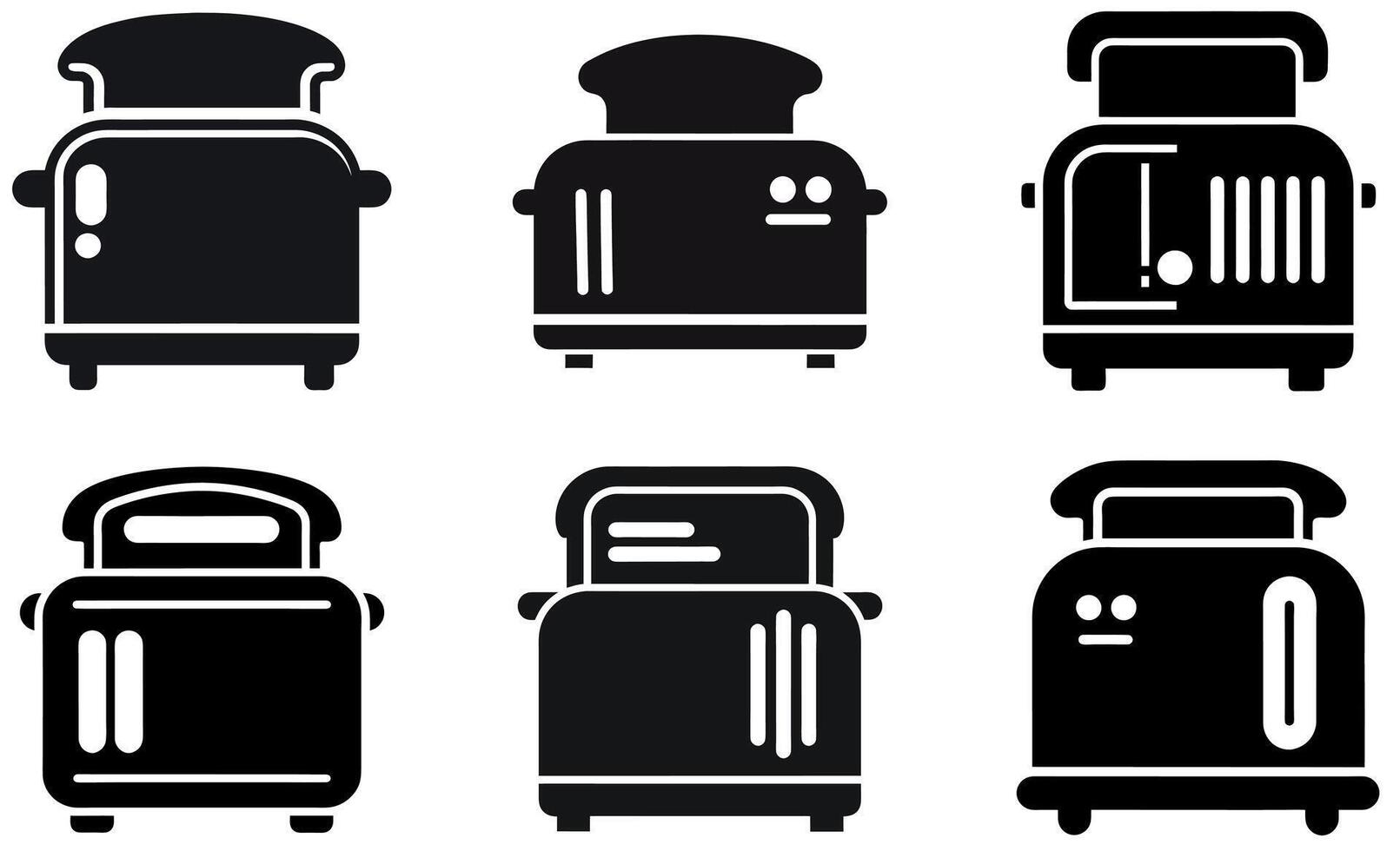 Black and White Toaster Icons Set vector