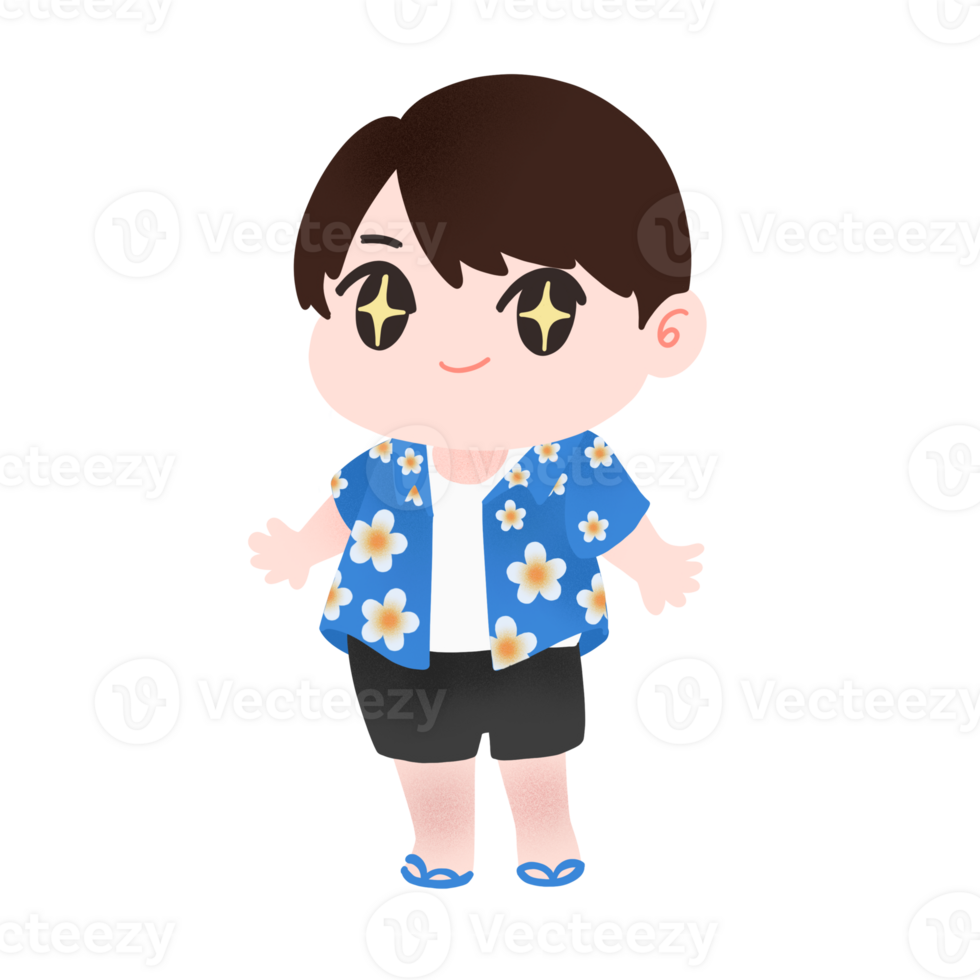 character cute boy in Songkran flower pattern shirt png