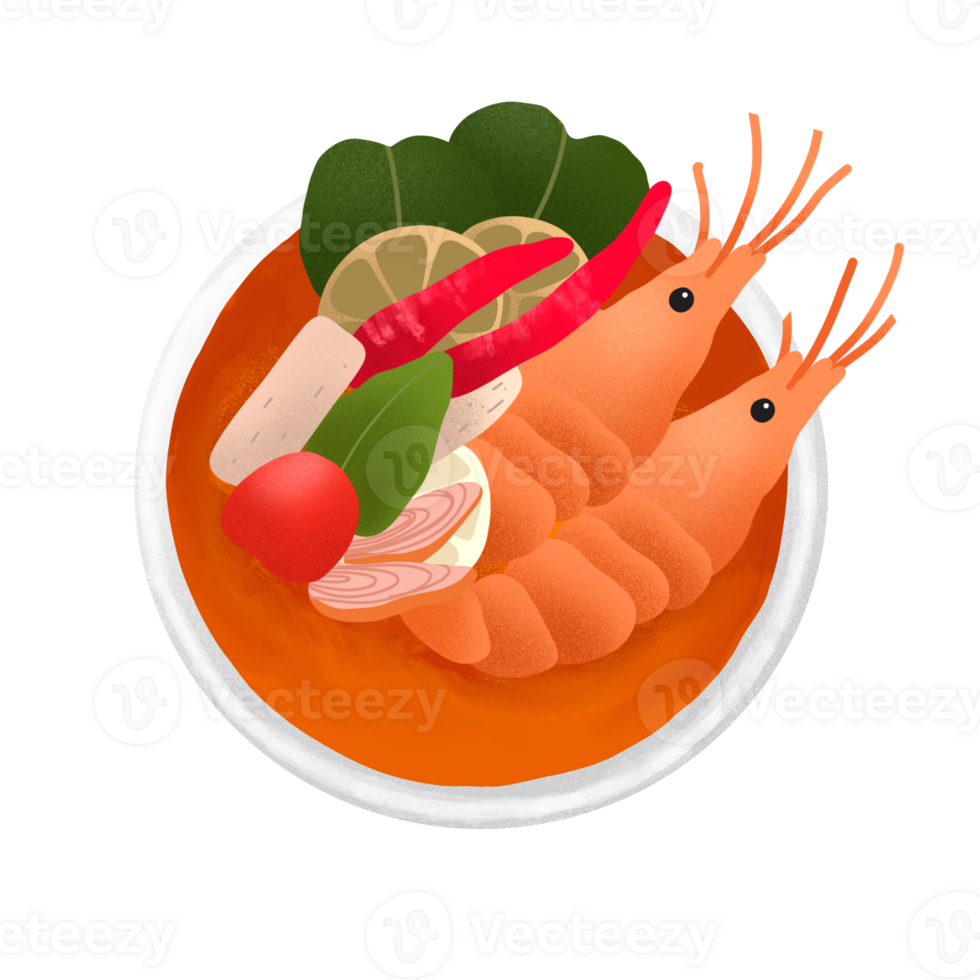 thai food illustration, spicy prawn soup png